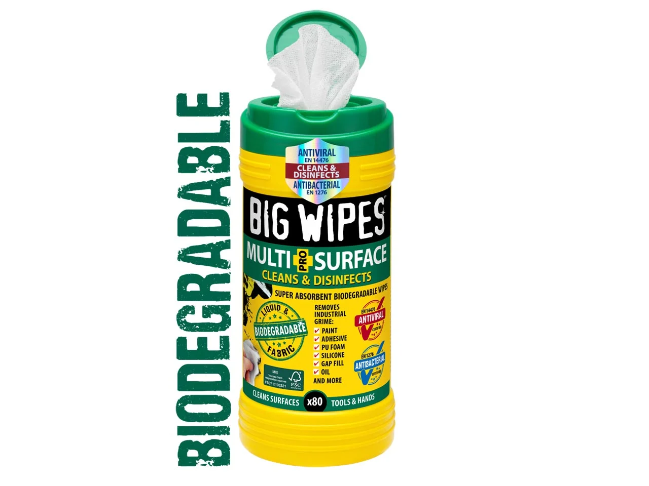 Big Wipes 2440 0000 Green Top 4x4 Multi Antibacterial Surface