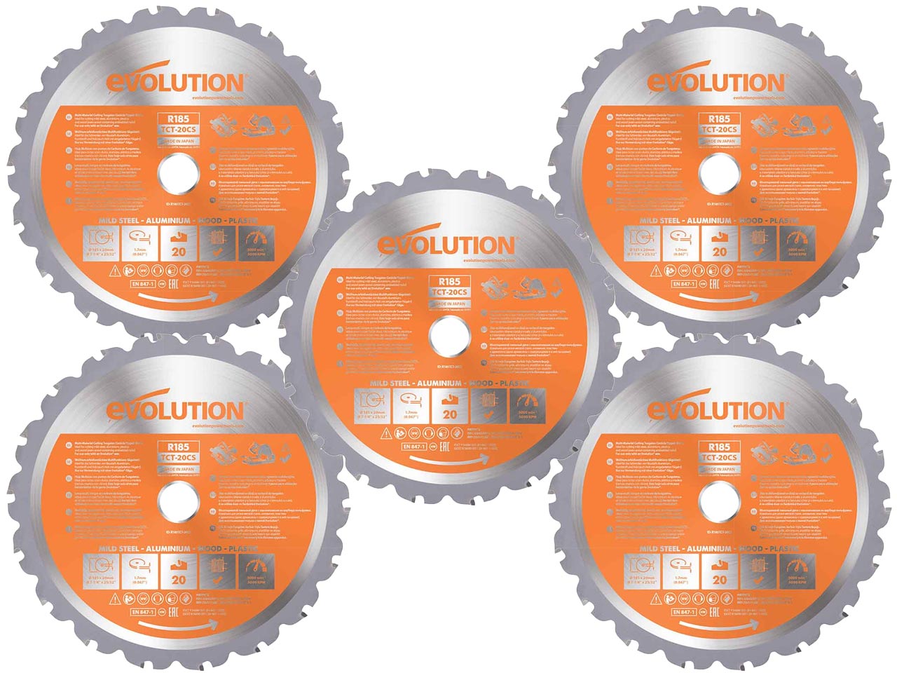 Evolution Power Tools R185TCT-20MS 185 mm Multi Material Mitre Saw Blade  (AKA TCT Saw Blade, Metal Cutting Blade, Wood Blade) - Carbide Tipped Blade  Cuts Wood, Metal and Plastic 