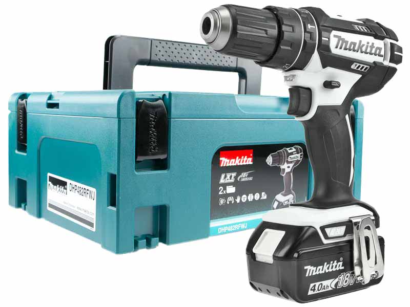 Makita dhp482rtwj 18v lxt white combi drill inc 2x 5.0 ah batteries hot sale