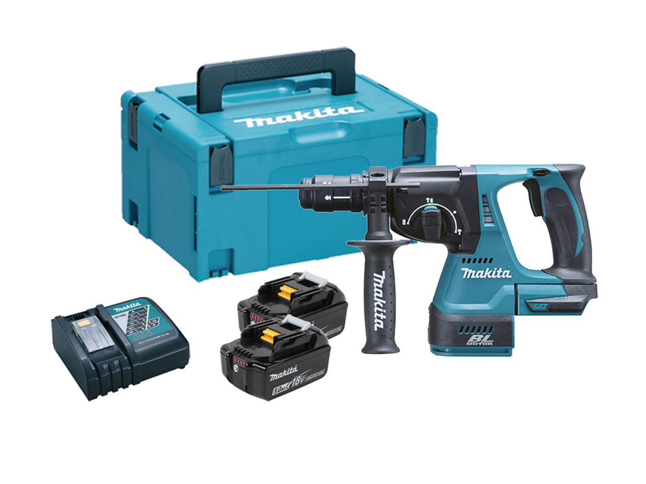 Makita DHR243RTJ 18v 2x5ah LXT SDS Plus Brushless Rotary Hammer Kit