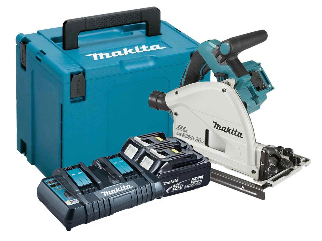 Makita FFXDSP600RTPJ Twin 18V 2 x 5.0ah Brushless Plunge Saw Kit