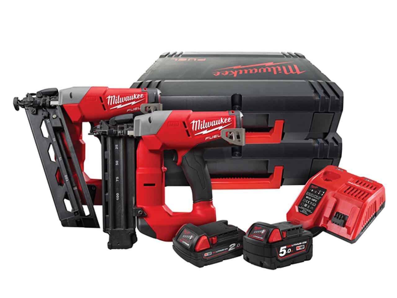 Milwaukee Milwaukee M18FPP2H4 Nail Gun Twin Pack 18v 1 x 5.0Ah 1 x 2.0Ah Li Ion