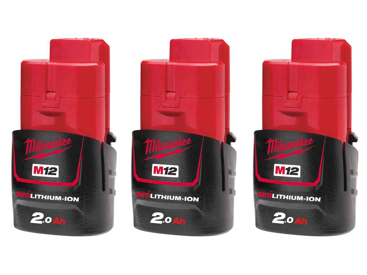 Milwaukee M12B2x3 Pack of 3 M12 12v 2.0Ah Red Lithium-Ion Battery