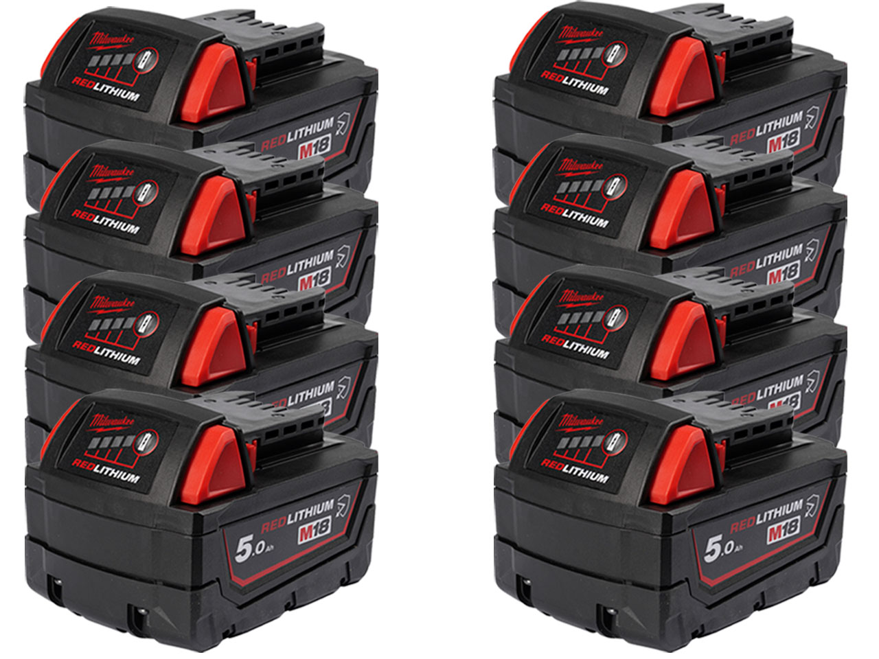 Milwaukee M18B5 8 M18 18v 5ah Red Lithium Ion Battery 8pk