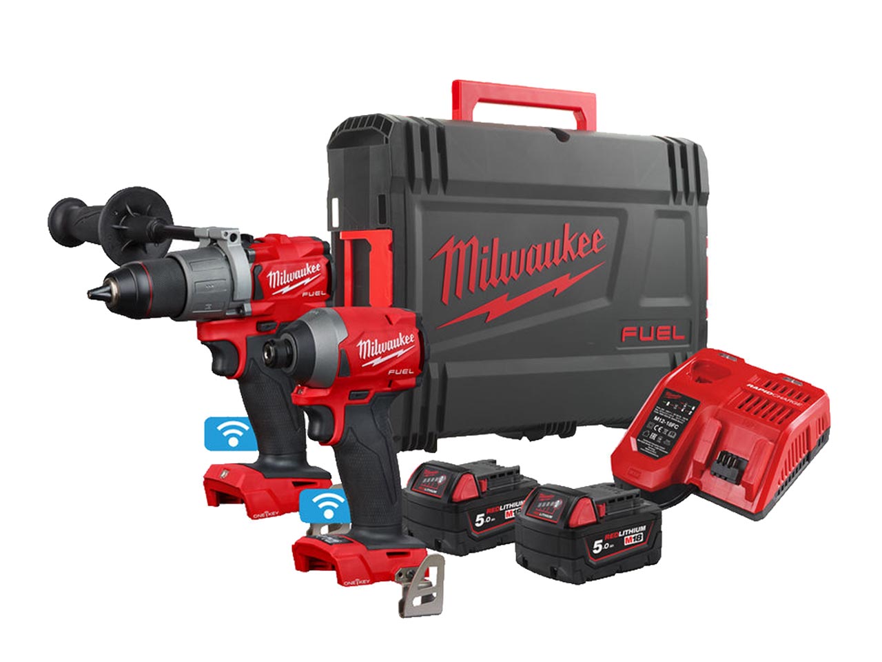 Milwaukee M18ONEPP2A2 502X 18V 2x5Ah Percussion Impact Drill Twin Pack