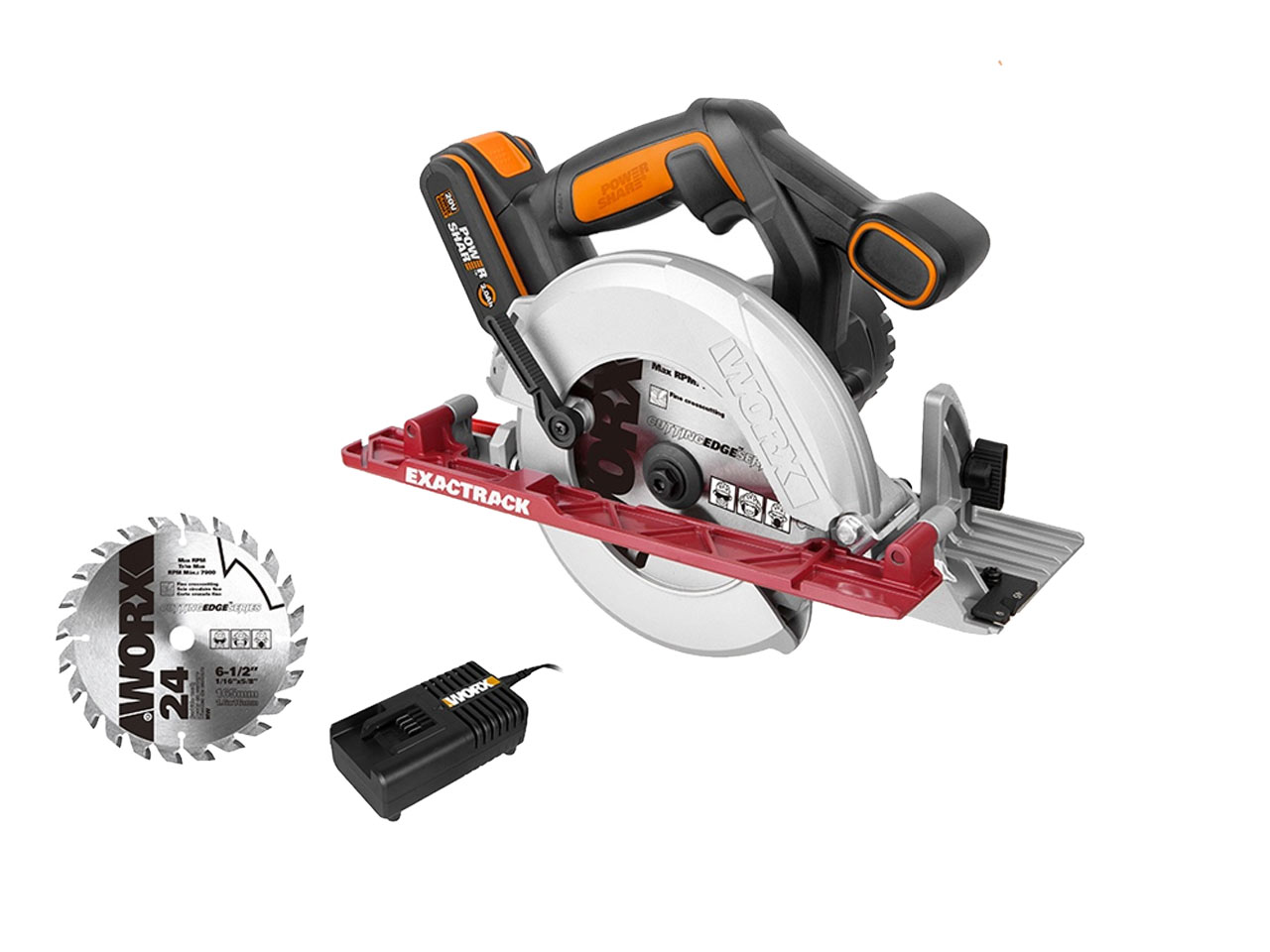 Worx WX530 20V 1x2.0Ah 165mm Exactrack Cordless Circular Saw